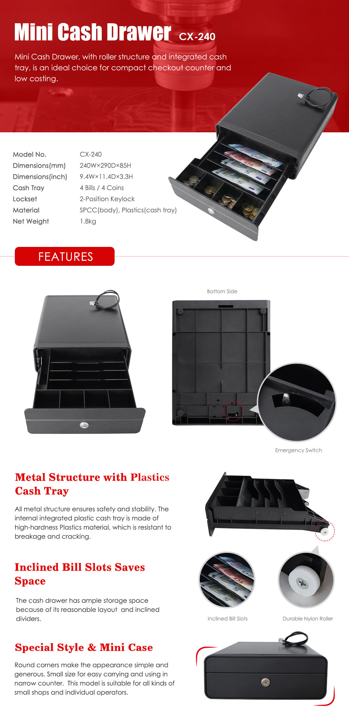 Mini cash drawer cx240