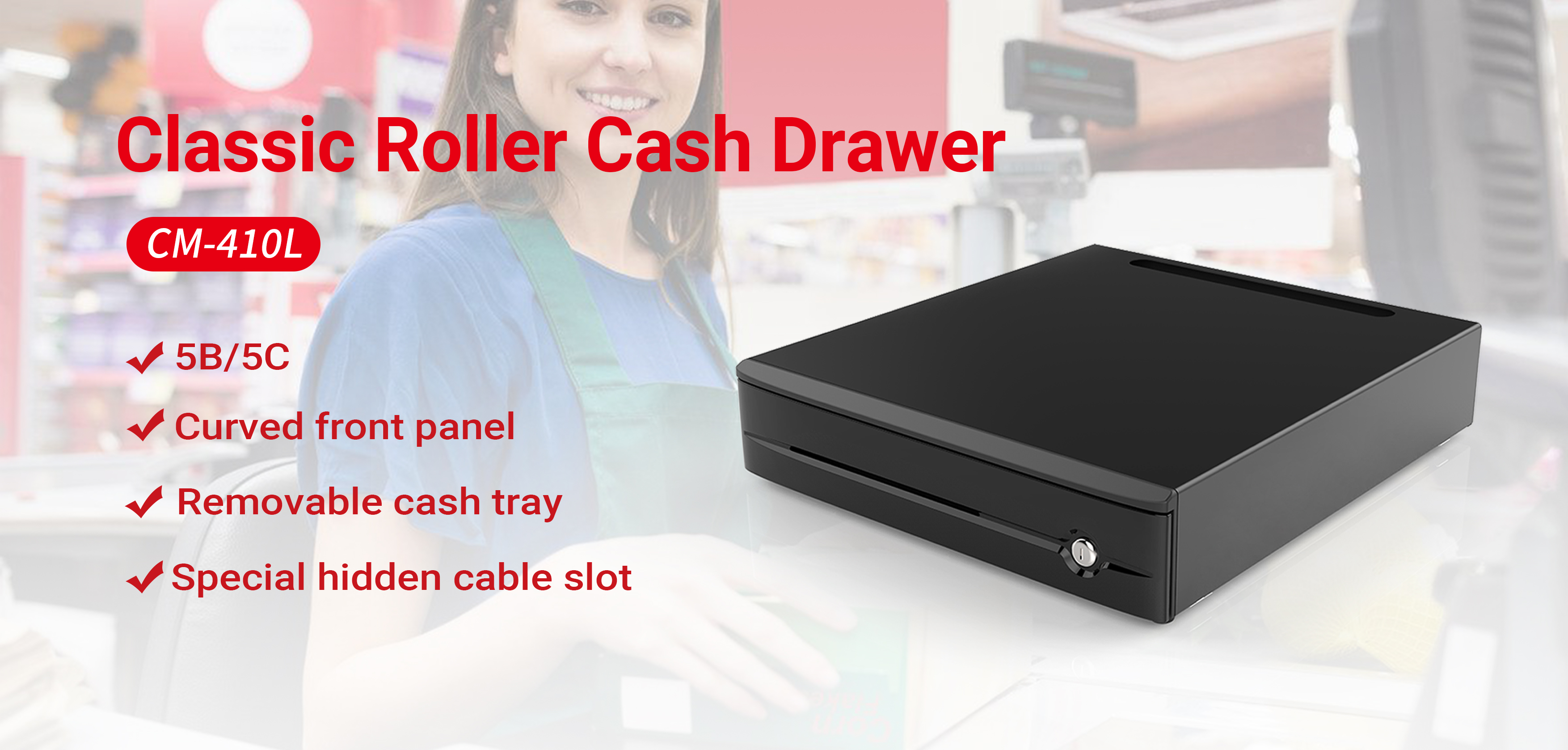Classic roller cash drawer cm-410l makes wiring invisible 