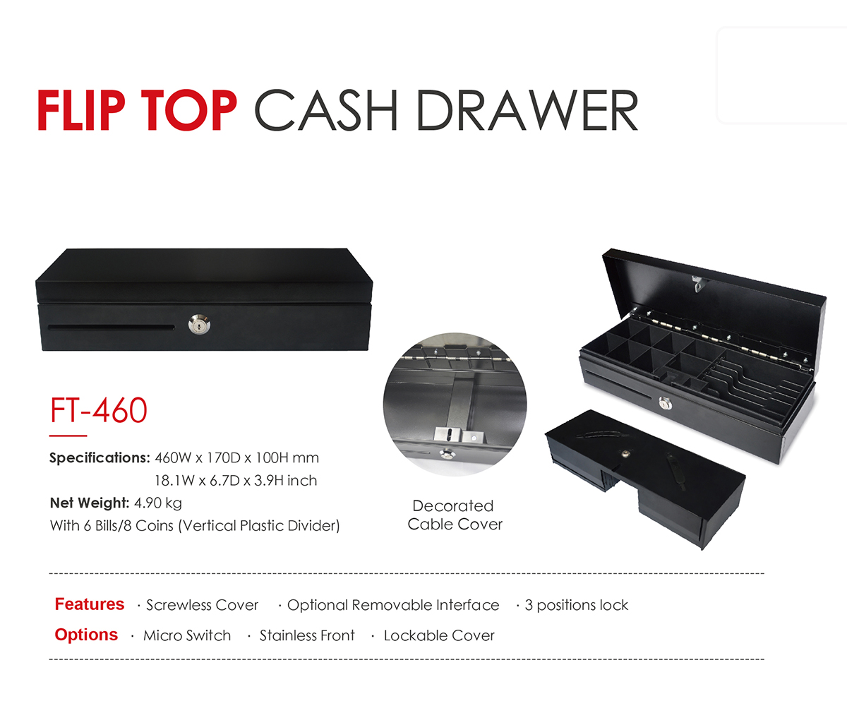 Flip top cash drawer ft460