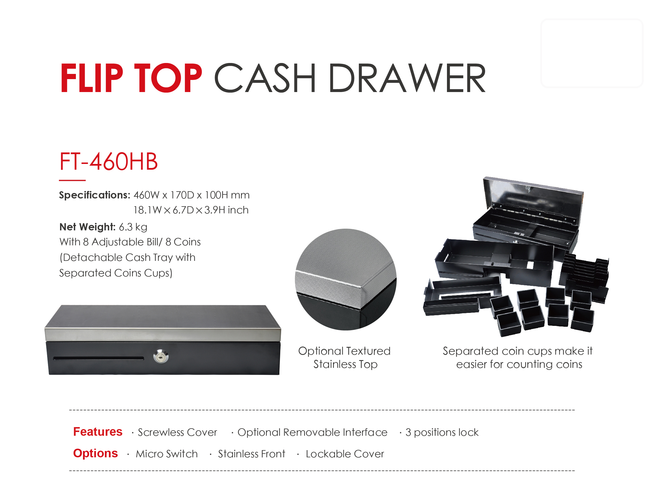 Flip top cash drawer ft460hb