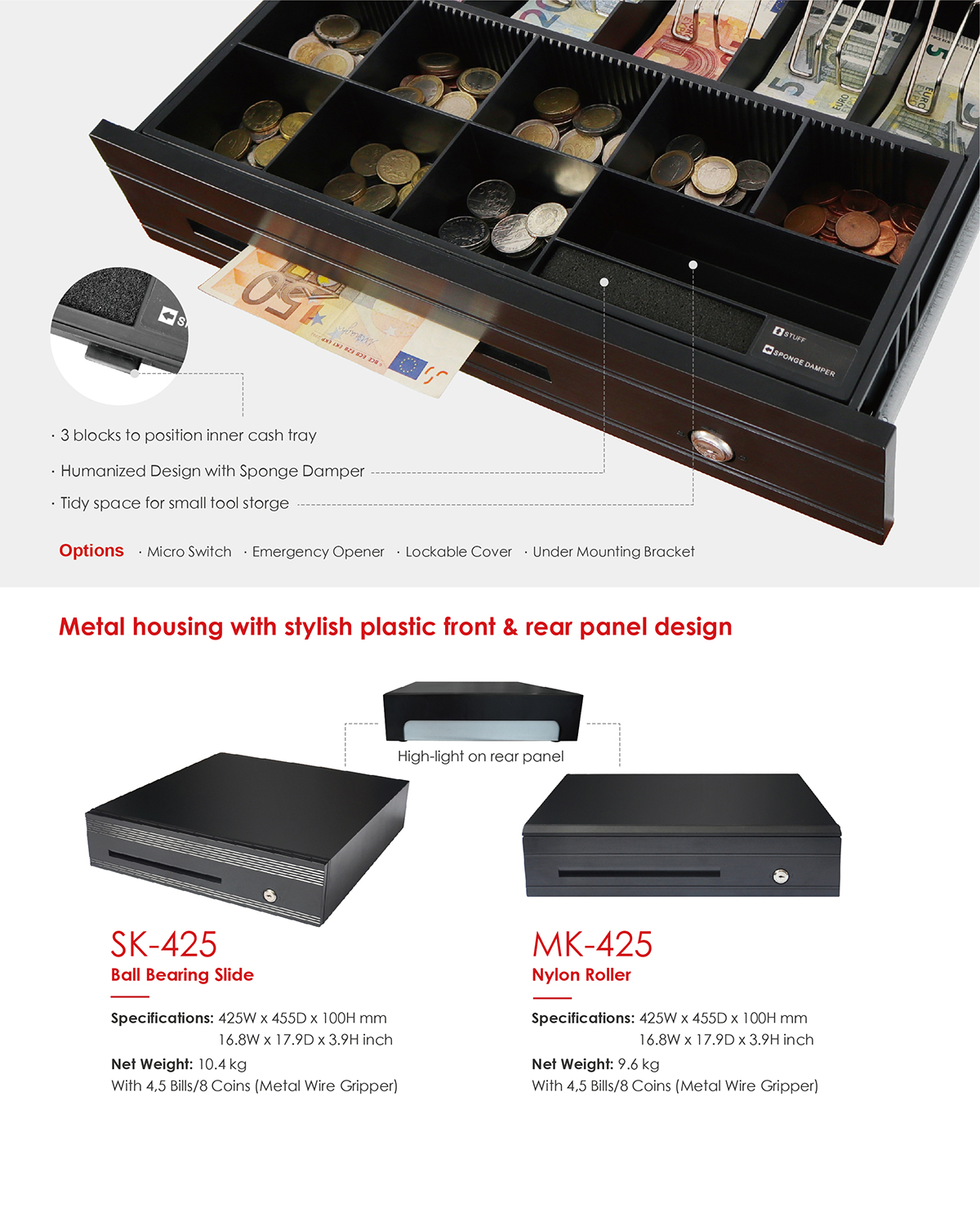 Heavy-duty slide cash drawer sk425