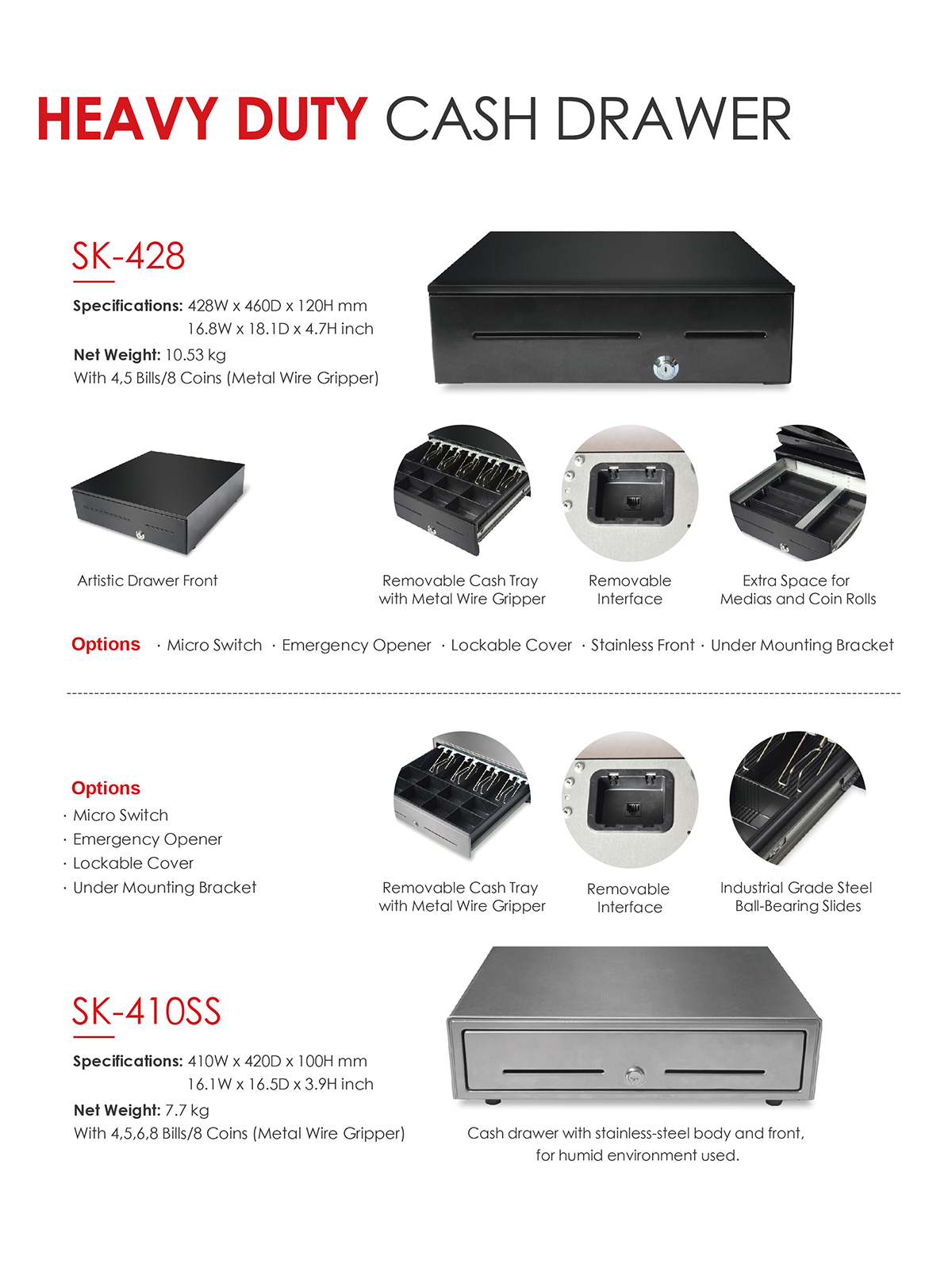 Heavy-duty slide cash drawer sk428