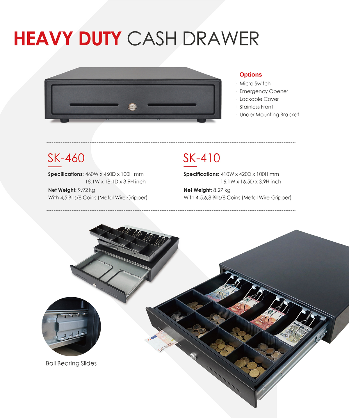 Heavy-duty slide cash drawer sk410