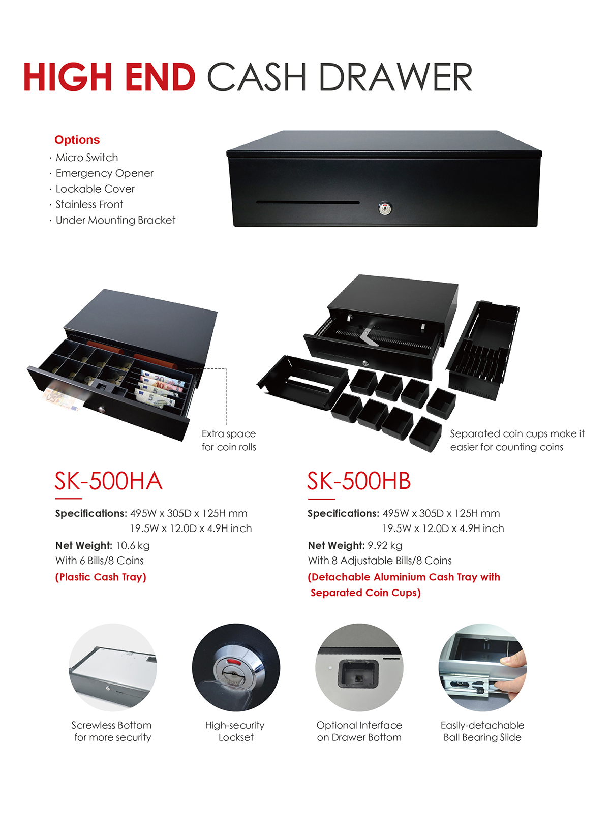 Ball bearing slide cash drawer sk500ha