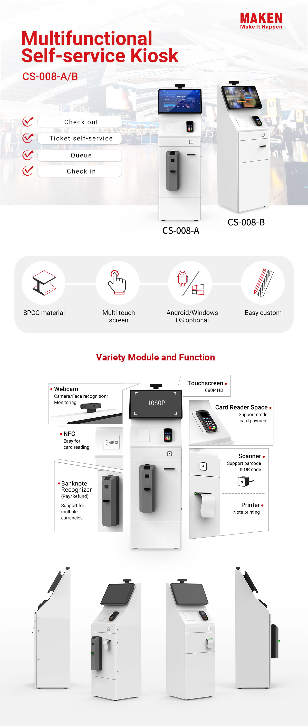 Multifunctional self-service kiosk cs008