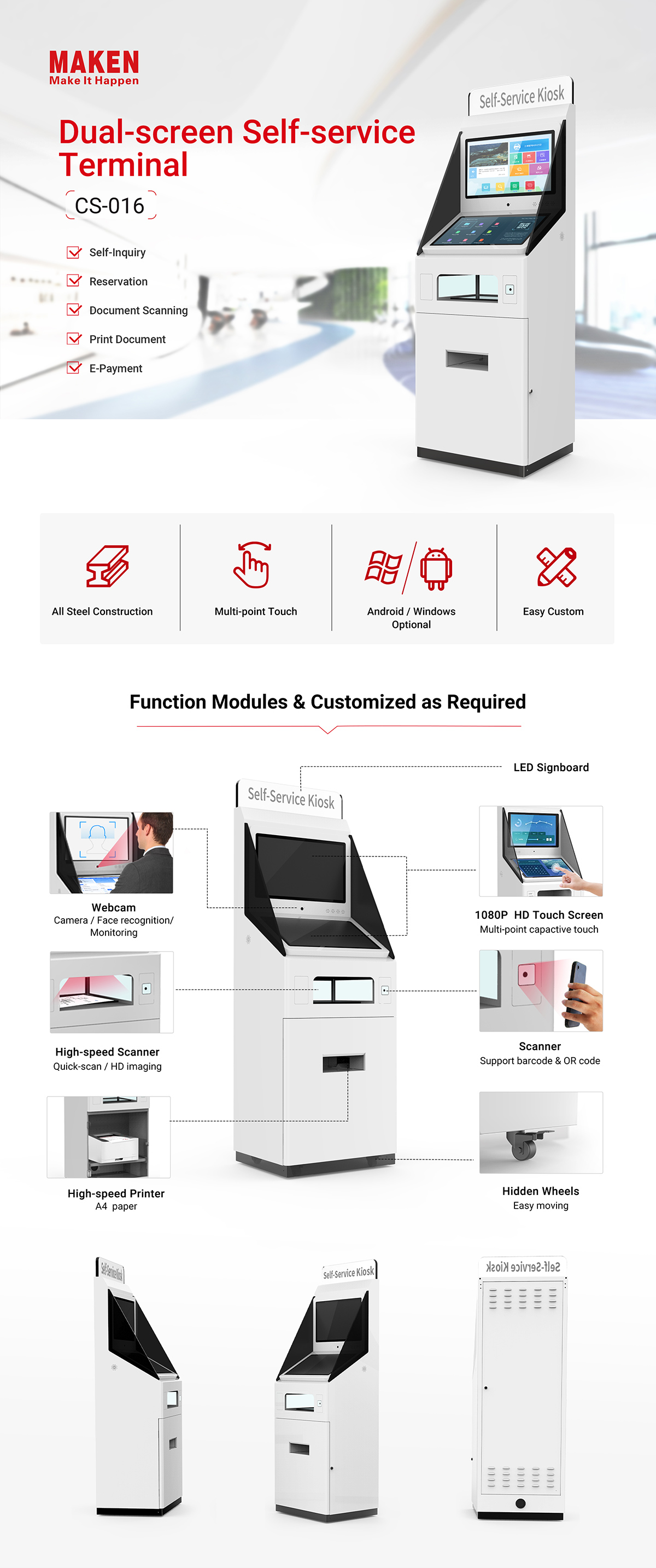 Dual-screen self-service terminal cs016