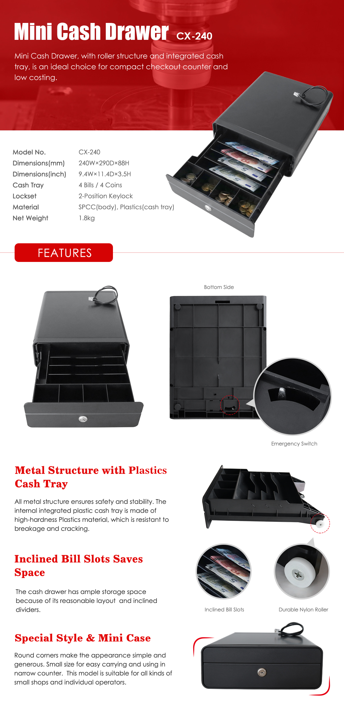 Mini cash drawer cx240