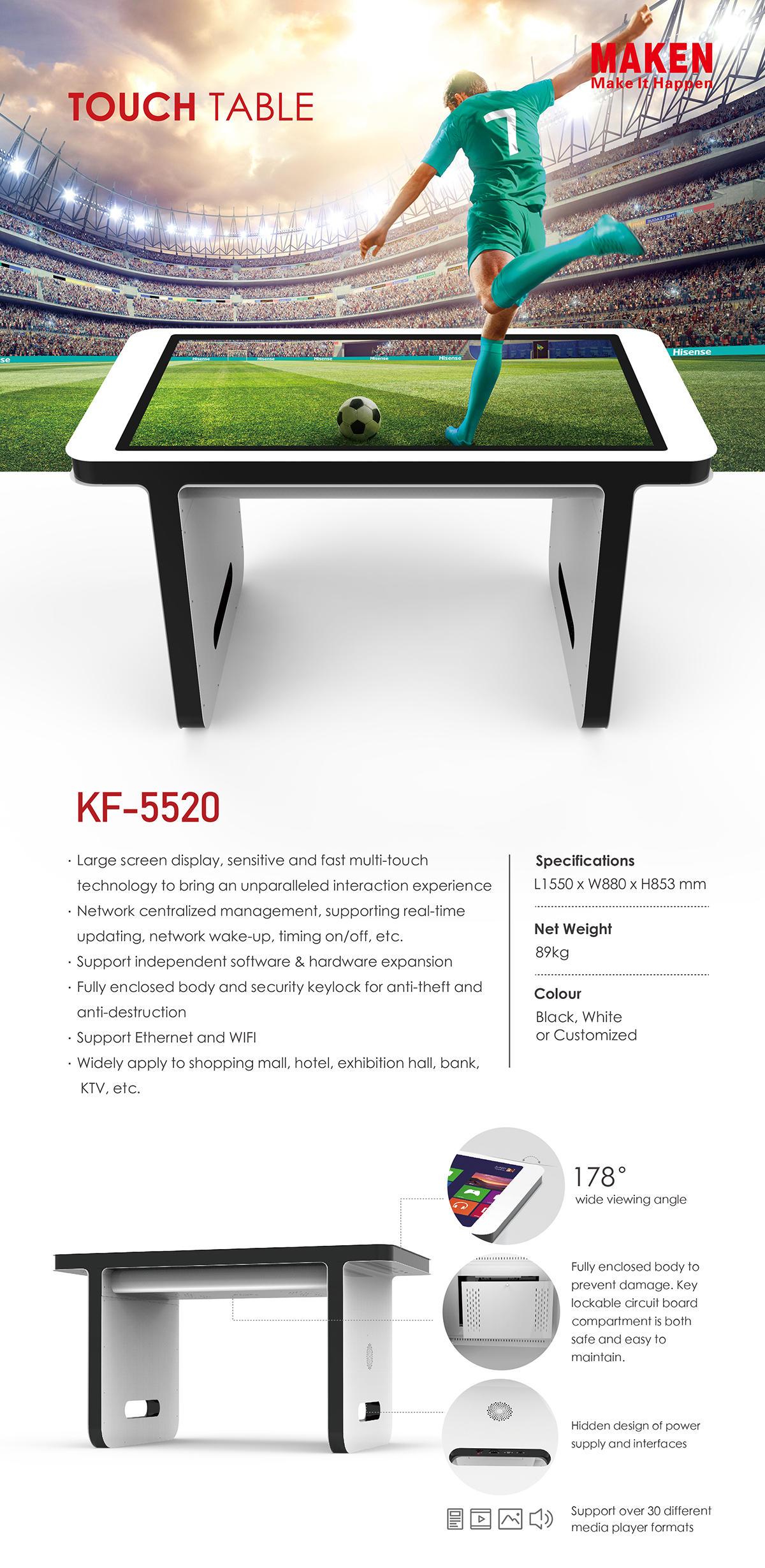 55 inch multi-touch interactive table kf5520