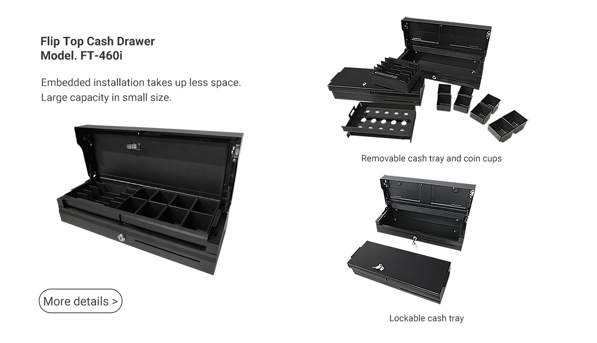 Rotating pos stand & flip top cash drawer ps3020 & ft460i