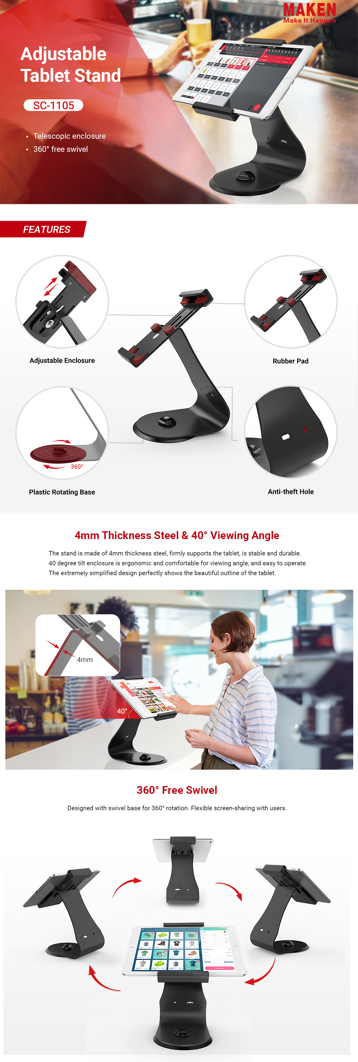 Adjustable tablet stand sc1105(metal)