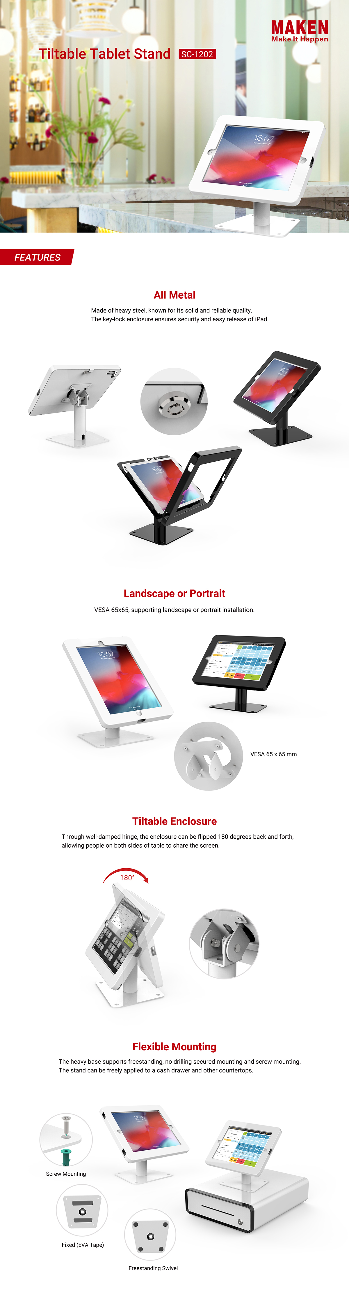 Tiltable tablet stand sc1202