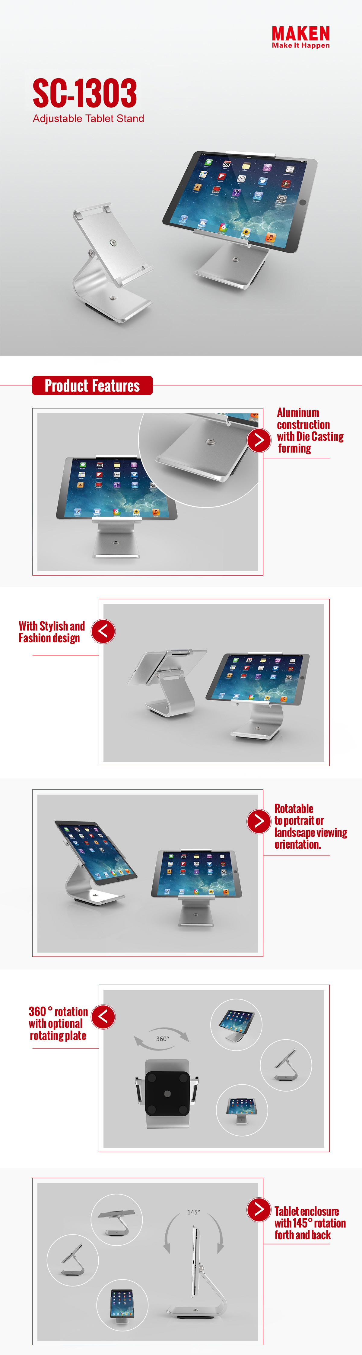 Versatile aluminum stand with rotating base sc1303