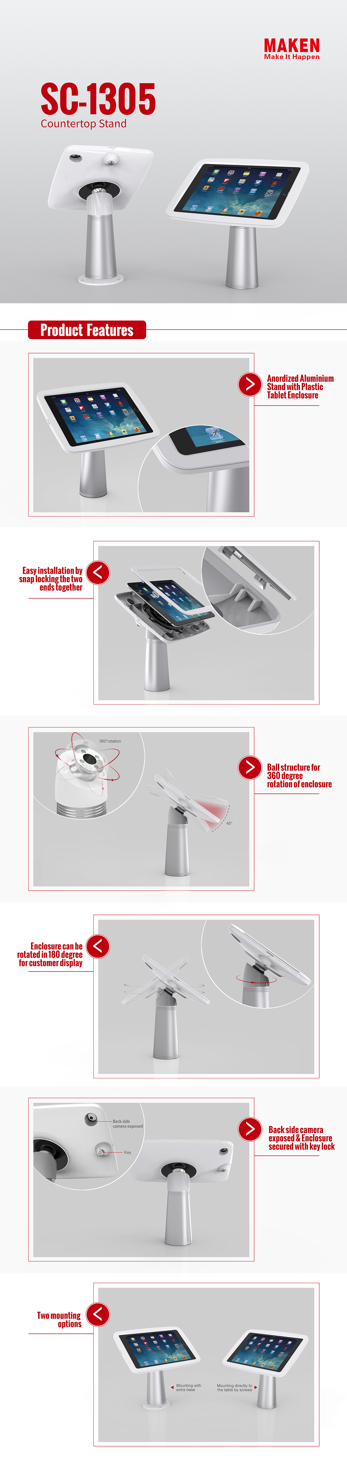 Full 360 degree rotation aluminum stand sc1305