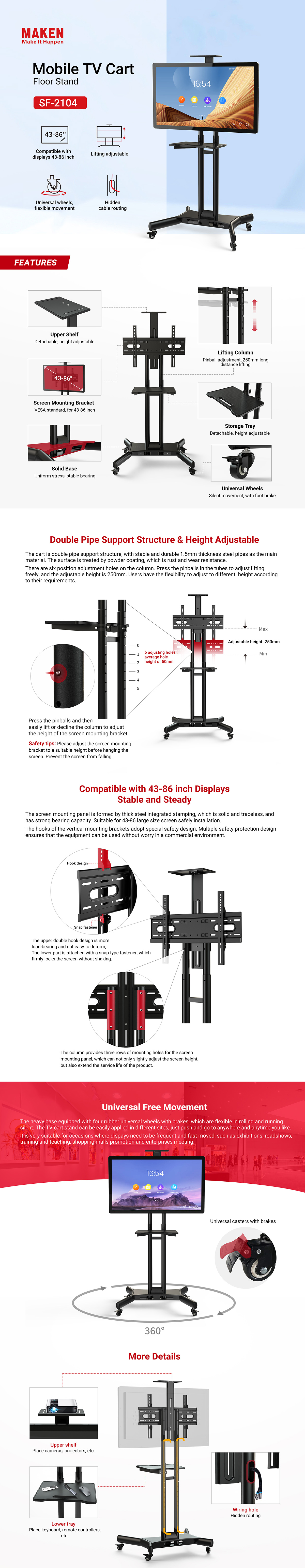 Mobile tv cart sf2104