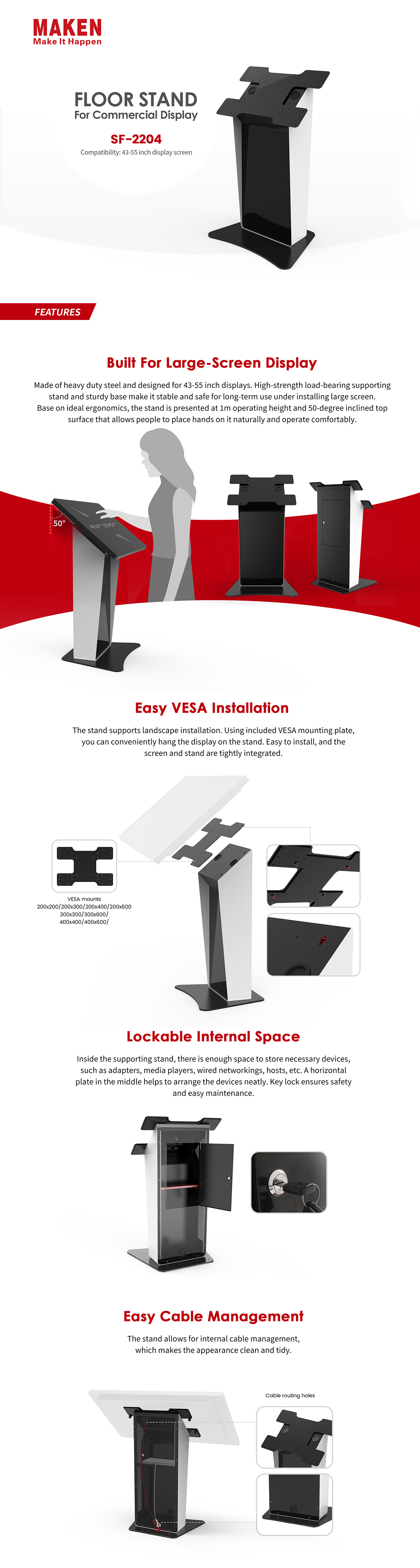 43 or 55 inch touchscreen stand sf2204