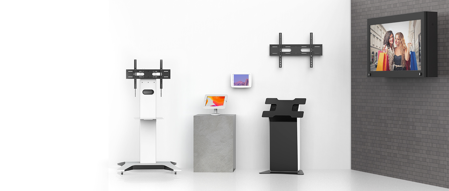 Tablet stands, display kiosk stands and TV mounts.