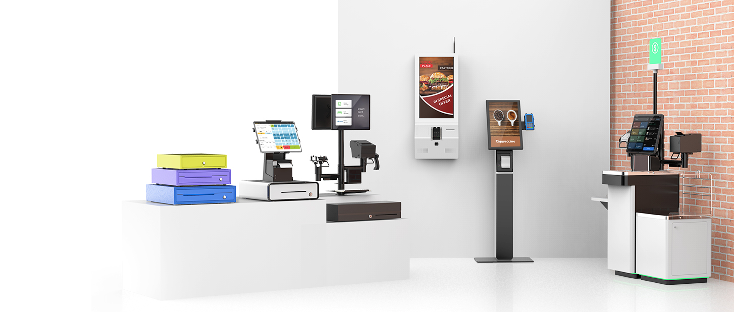 POS cash drawers, pole mount stands and self-service terminals.